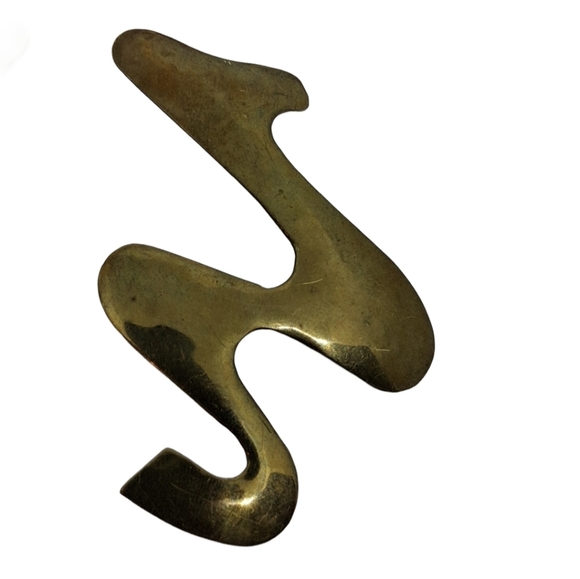 VINTAGE BRASS MODERNIST STYLE ABSTRACT STATEMENT EARRINGS - Picture 4 of 5